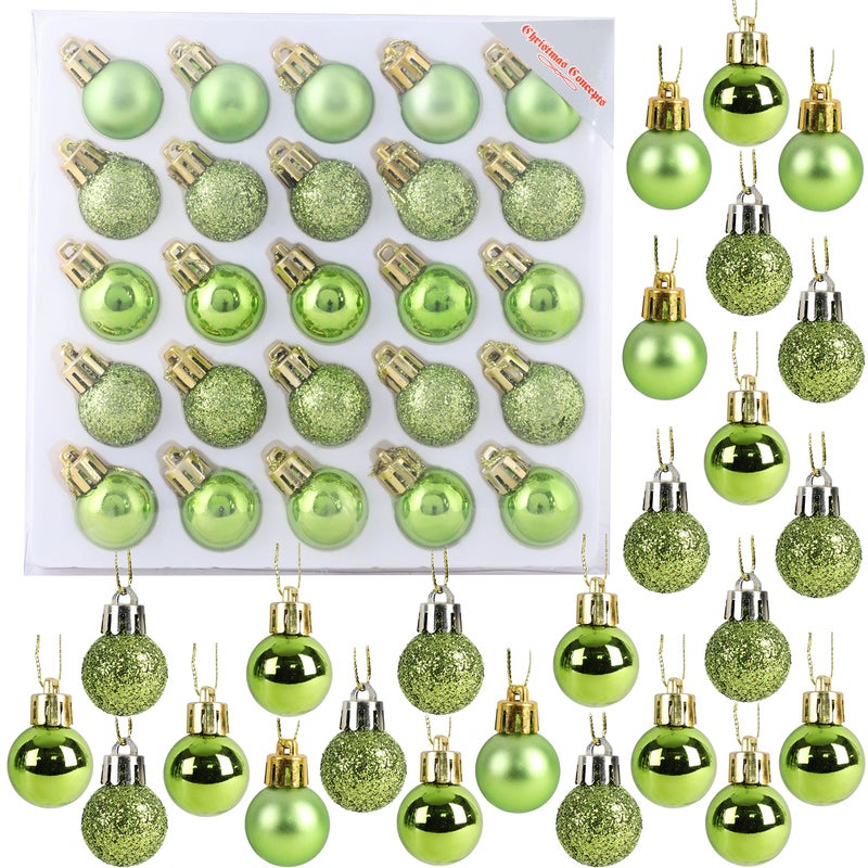 Christmas ConceptsÂ® Pack of 25-25mm Mini Christmas Tree Baubles - Shiny, Matte & Glitter Decorated Ornaments (Lime Green) - Image 1